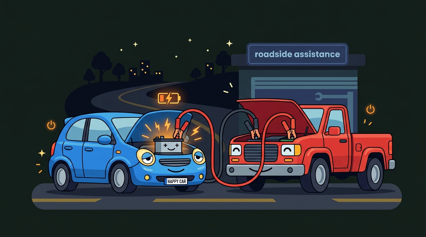Jump start diagnostic cartoon